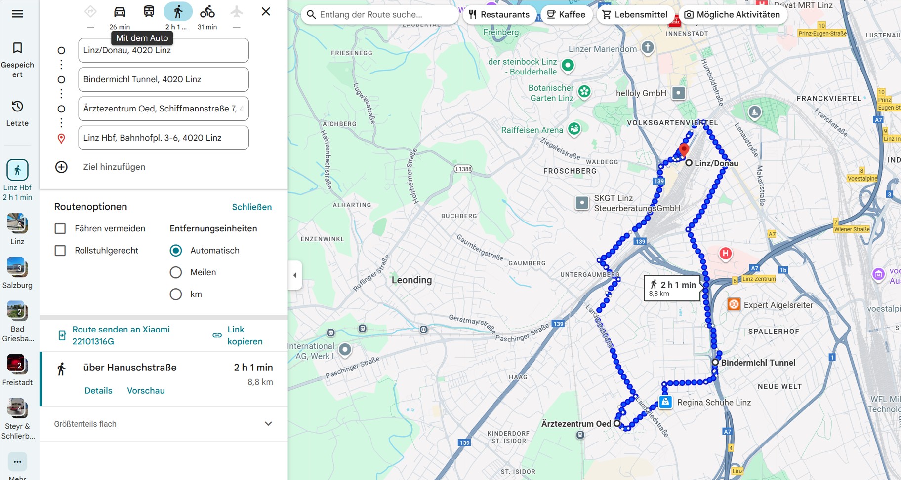 Route: HBF – Bindermichlkreisverkehr - Ärztezentrum Öd - HBF